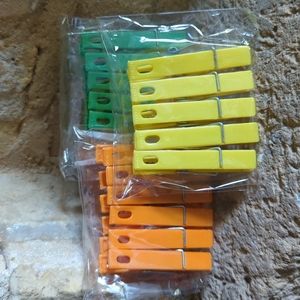 Vintage Yellow, Green, and Orange Plastic Clothes Pins